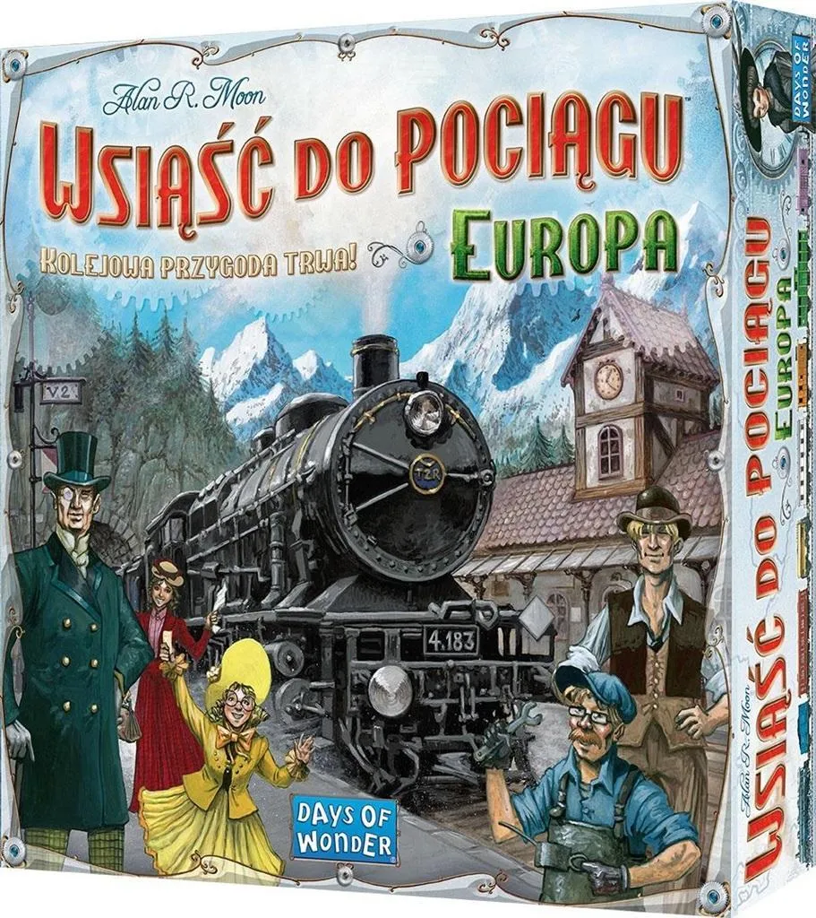 Okładka gry planszowej Wsiąść do Pociągu: Europa dostępnej w Dąbrowskim Klubie Gier.