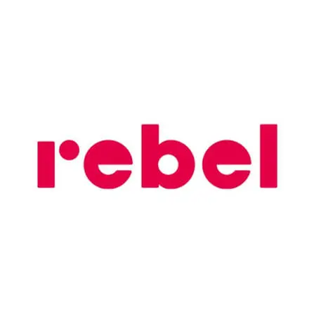 Logo Rebel – wydawcy i dystrybutora gier planszowych oraz partnera Dąbrowskiego Klubu Gier Planszowych.